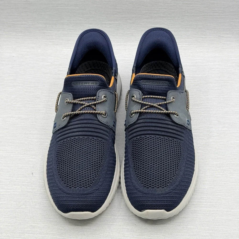 Skechers Slip Ins Men's 9.5 Navy Blue Loafers Hands Free Walking Delson 3 210606